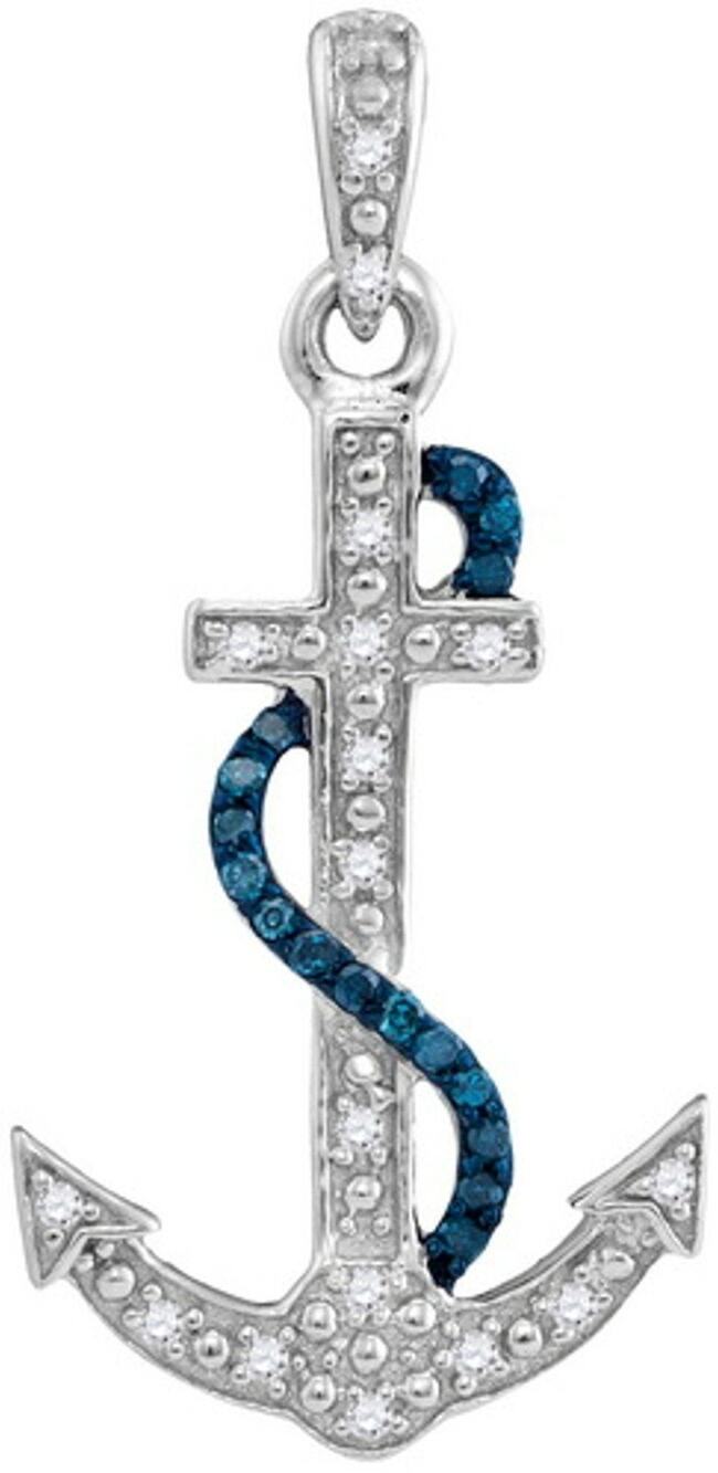 Sterling Silver .10Ct Diamond Anchor Pendant Nautical Womens